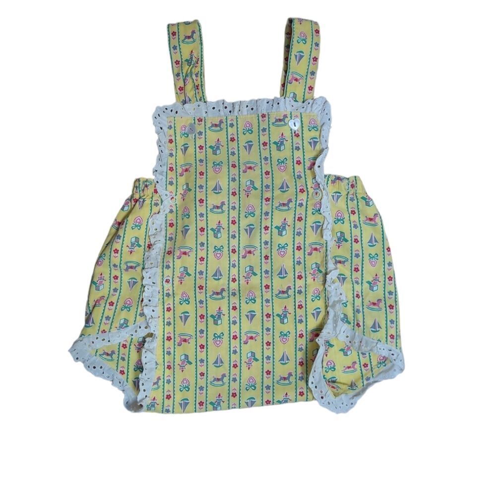 VINTAGE 60s yellow‎ rocking horse shortalls romper unisex 3-6 months